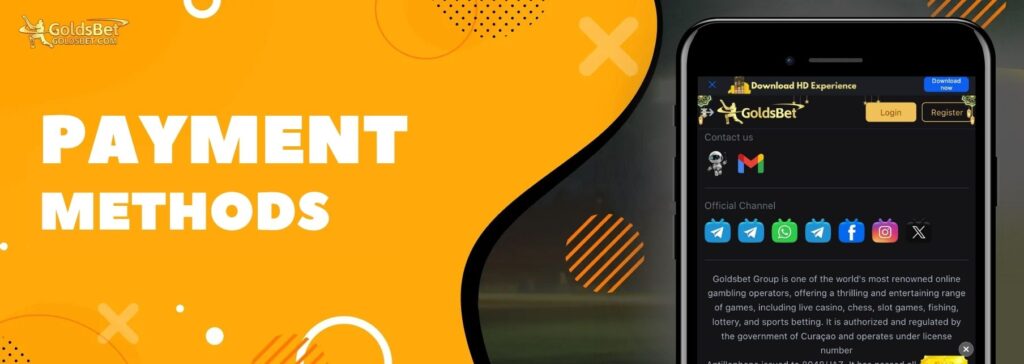Payment Methods at Goldsbet India application