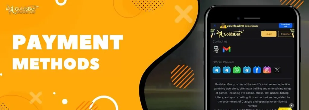 Payment Methods at Goldsbet India application